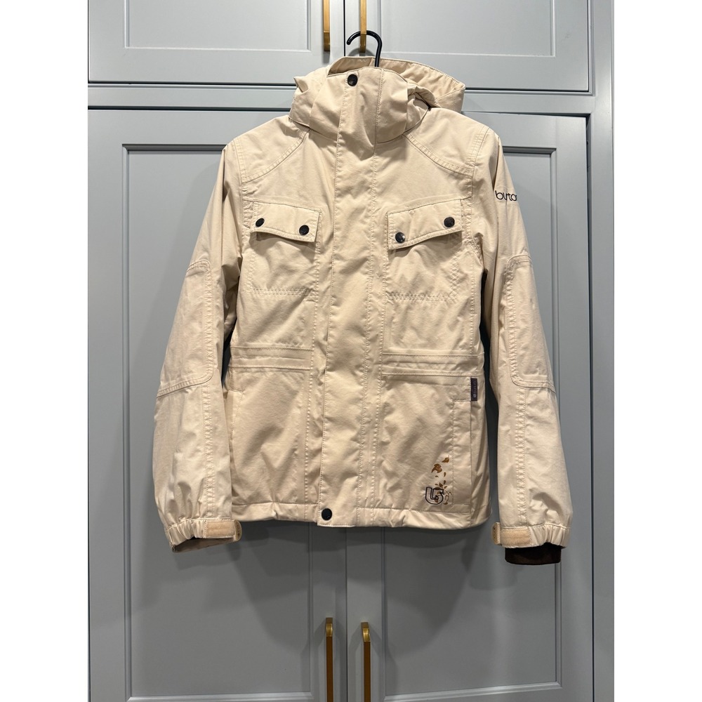 Burton Snowboard Jacket XS Cream Off-White Hooded Fleece Lined Ski Coat Dry-ride